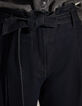 Blauwe cropped paperbagjeans met riem en zakken dames-4
