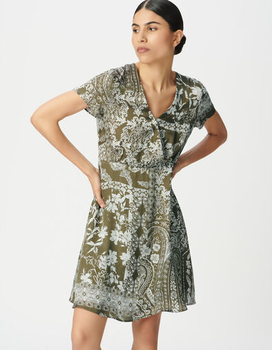 Robe fluide kaki imprim&eacute; foulard Femme - IKKS