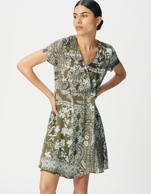 Robe fluide kaki imprimé foulard Femme - IKKS