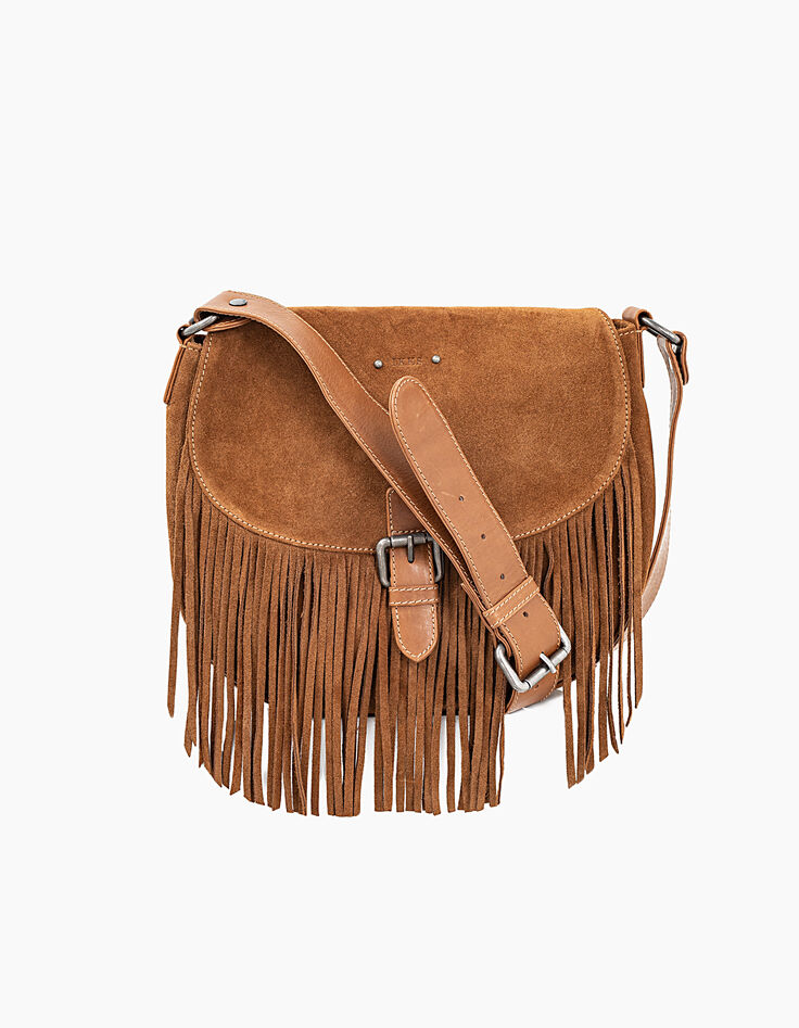 Sac besace The Waiter en cuir camel détails franges femme-1