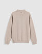 Men's Beige Knitted Sweater with Button-Down Polo Collar-7