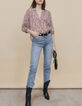 Losse blouse in sluier met bloemenprint op witte achtergrond dames-5