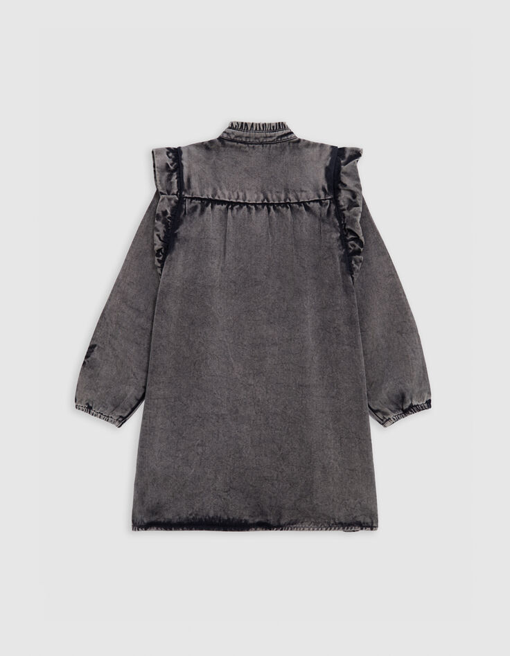 Robe noire d&eacute;lav&eacute;e volants et clous fille-2