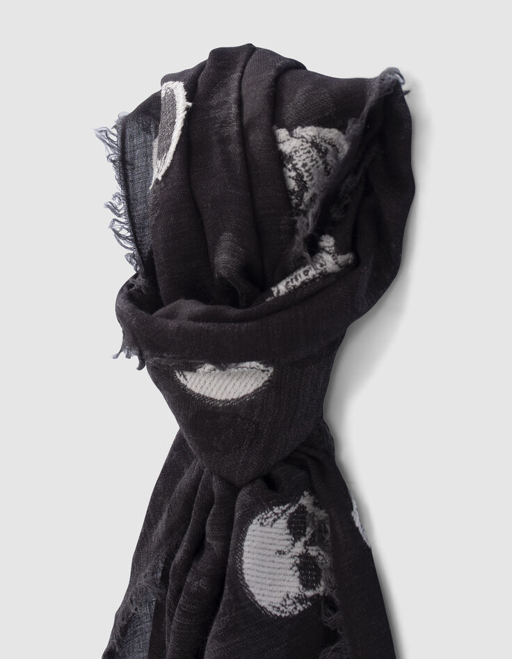 Fular gris jacquard calaveras mujer-3