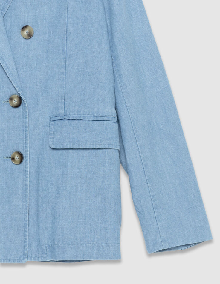 Blauw chambray colbert met dubbele borst Dames-8