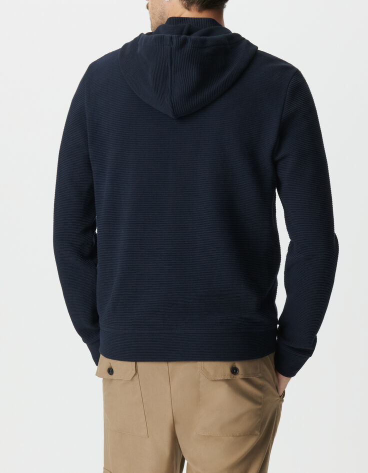 Men&rsquo;s navy cotton Ottoman knit hooded cardigan-4