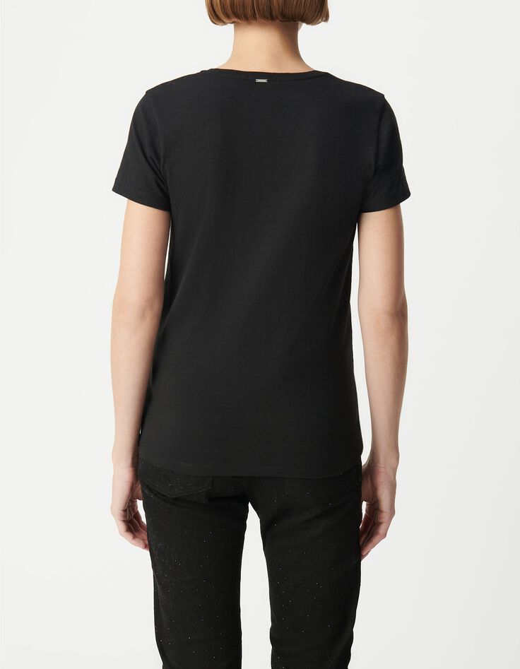 Camiseta negra con tachuelas peace and love de algod&oacute;n org&aacute;nico para mujer-3