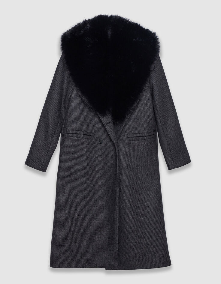 Abrigo recto gris cuello forro negro extra&iacute;ble mujer-10