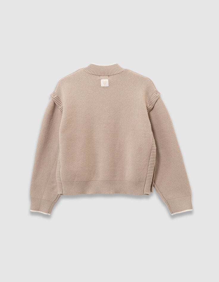 Beiger Mädchenstrickpulli abnehmbare Ärmel-6