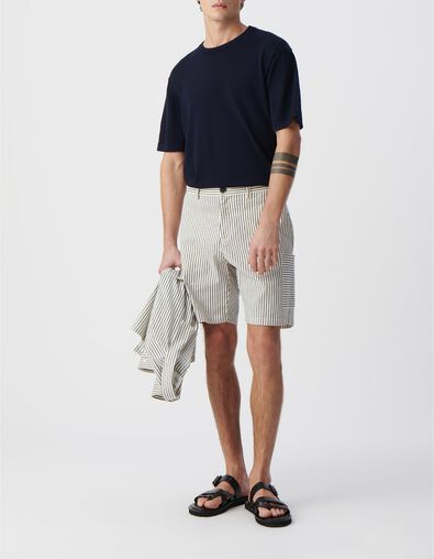 Men&rsquo;s ecru CROPPED Bermudas with navy stripes - IKKS