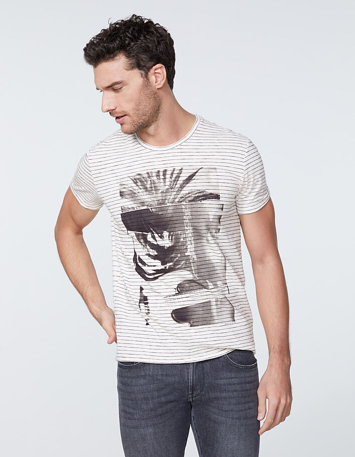 Men’s ivory striped Tshirt with guitar and palm tree