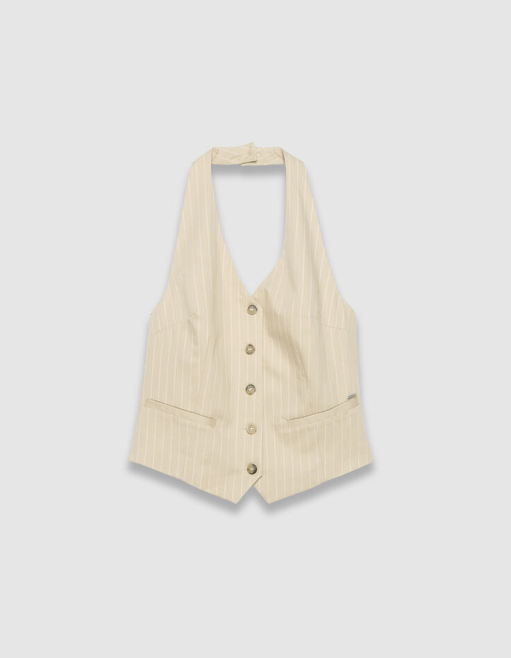 Women’s beige pinstripe backless suit waistcoat-5