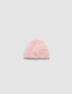 Bonnet rose tricot pailleté brodé fleurs fille-4