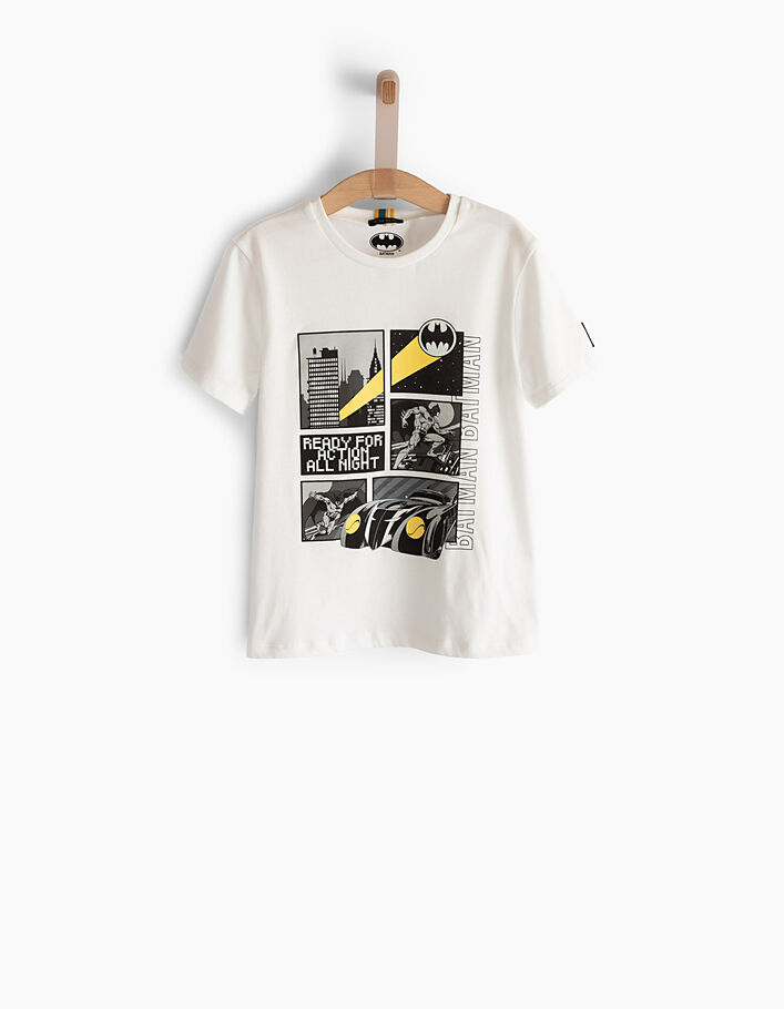 Camiseta Batman blanco roto con visuales estilo cómic niño
