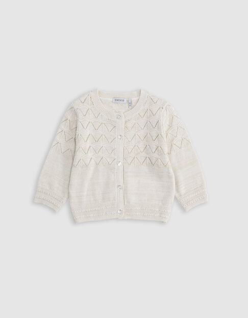 Ecru Baby-Mädchensweatjacke, Lurex, Lochmuster - IKKS