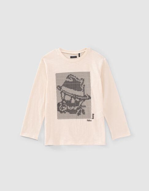 Ecru T-shirt biokatoen opdruk rubber gangster jongens - IKKS