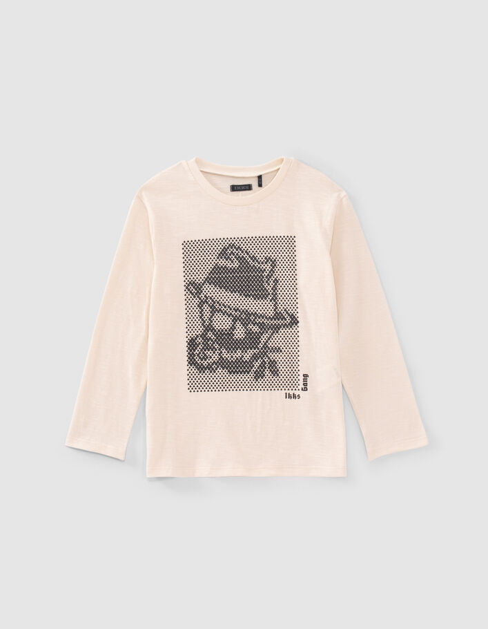 Boys’ ecru rubber gangster optic organic cotton T-shirt - IKKS