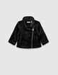 Cardigan noir esprit motard en velours bébé fille-1