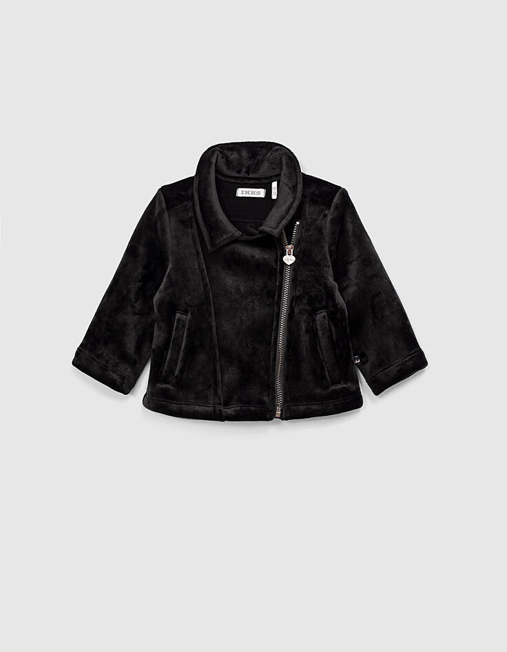 Cardigan noir esprit motard en velours bébé fille-1