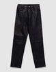 Pantalones cuero negro corte vaquero mujer-7