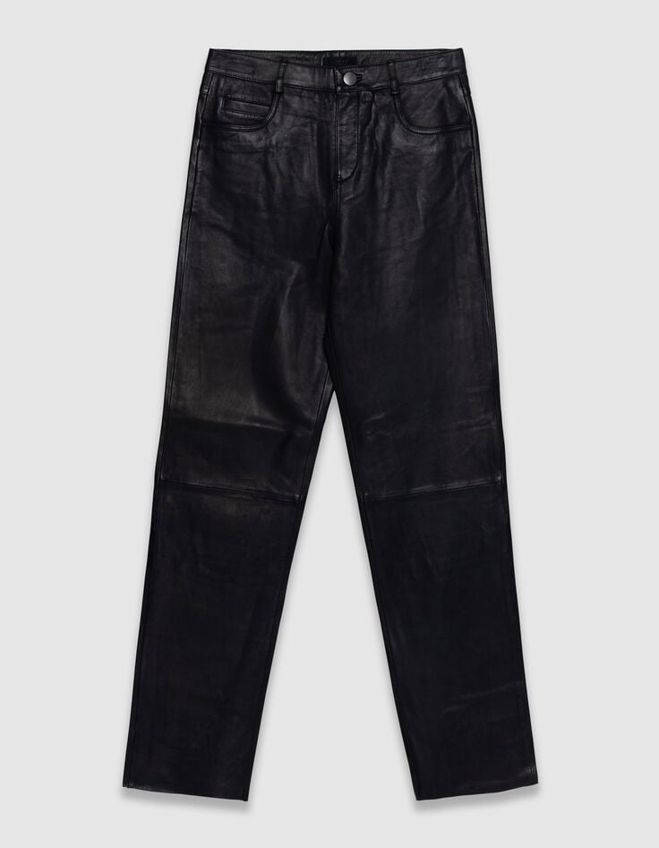 Pantalones cuero negro corte vaquero mujer-7