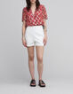 Blusa holgada de mujer en voile estampado entramado rojo-1