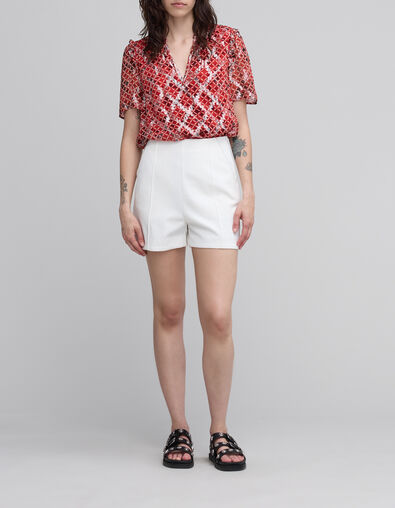 Blusa holgada de mujer en voile estampado entramado rojo - IKKS