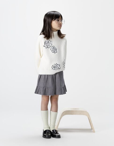 Short marine motif vichy à volants fille - IKKS
