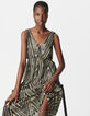 Mujer maxi vestido negro con estampado de espiga-4
