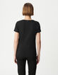 Women's black organic cotton peace and love studded tee-shirt-3