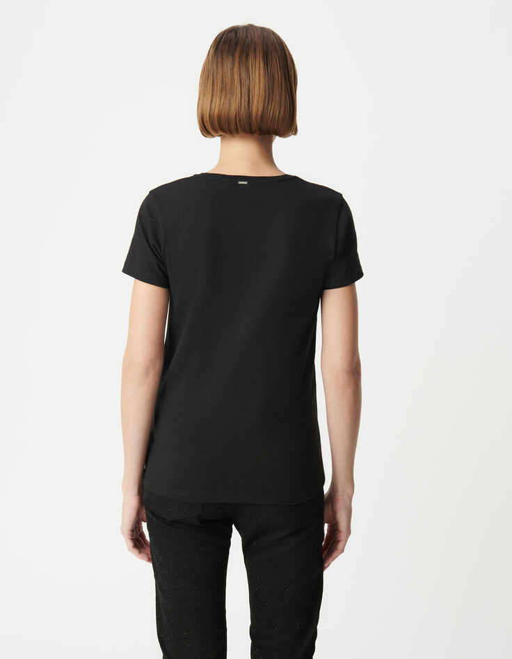 Women's black organic cotton peace and love studded tee-shirt-3
