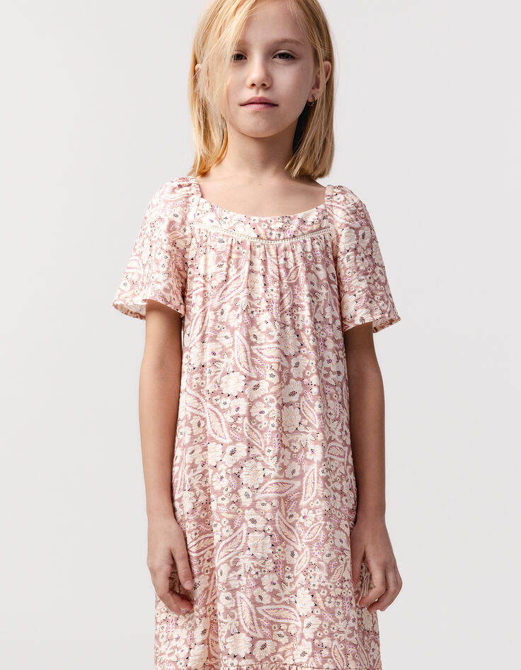 Langes rosa Kleid mit floralem Kaschmirprint-1