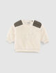 Baby boys&rsquo; beige Sherpa sweatshirt, khaki nylon shoulders-1