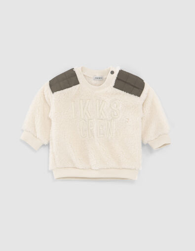 Baby boys&rsquo; beige Sherpa sweatshirt, khaki nylon shoulders - IKKS