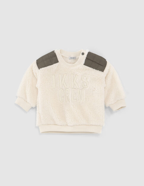 Sweat beige Sherpa avec nylon kaki épaules bébé garçon