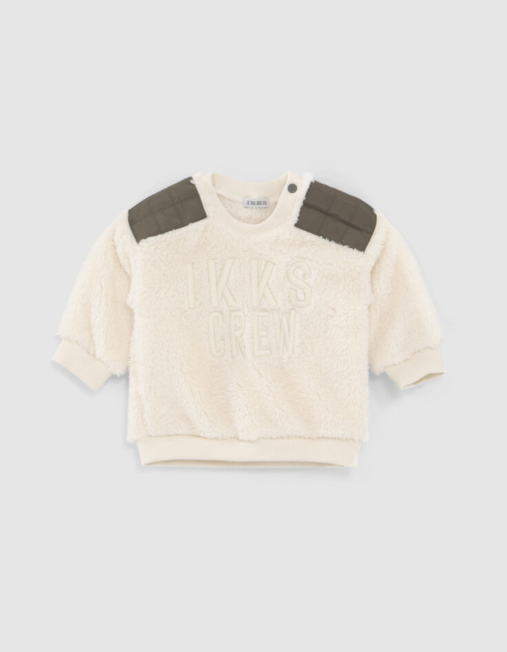 Baby boys&rsquo; beige Sherpa sweatshirt, khaki nylon shoulders-1