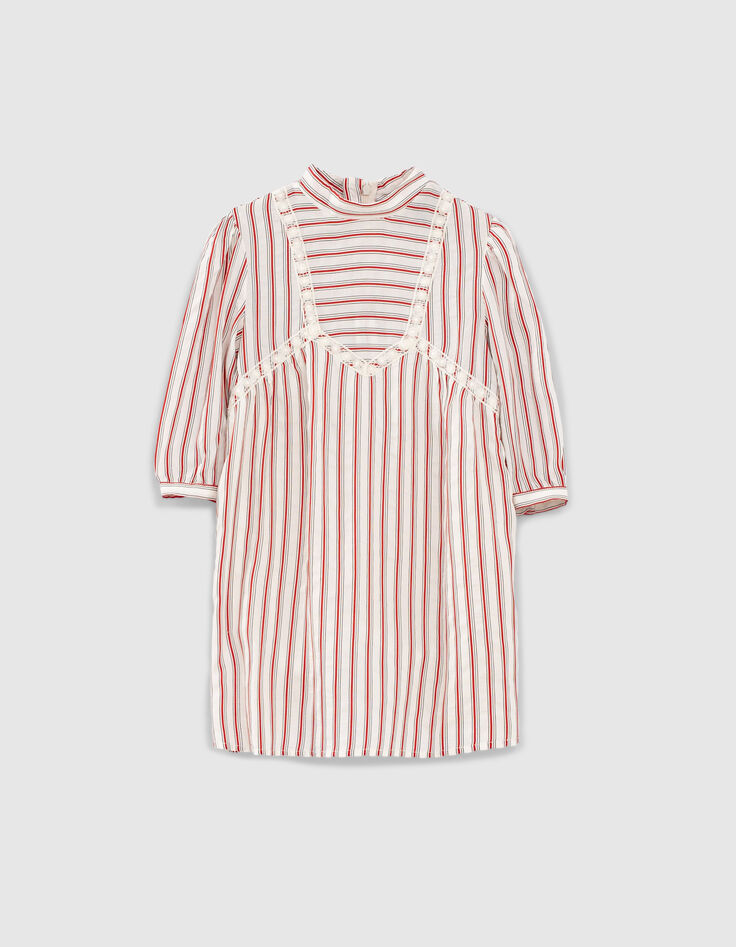 Robe écrue mini me à rayures rouges et noires fille -1