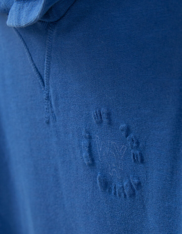 Blauwe sweater relaxed coupe tekst in reli&euml;f jongens-4