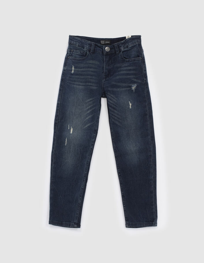 Boys’ vintage blue straight jeans with placed wear - IKKS