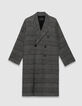 Manteau long gris motif carreaux boutonnage croisé Femme-1