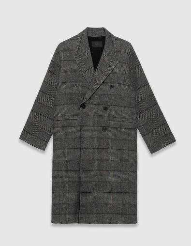 Manteau long gris motif carreaux boutonnage croisé Femme - IKKS