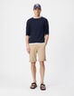Men's fine-knit navy sweater with rolled edges-5