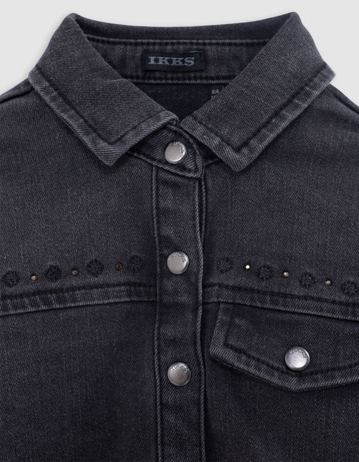 Robe grise bi-matière jupon tulle fille-3 Robe grise bi-matière jupon tulle fille-3