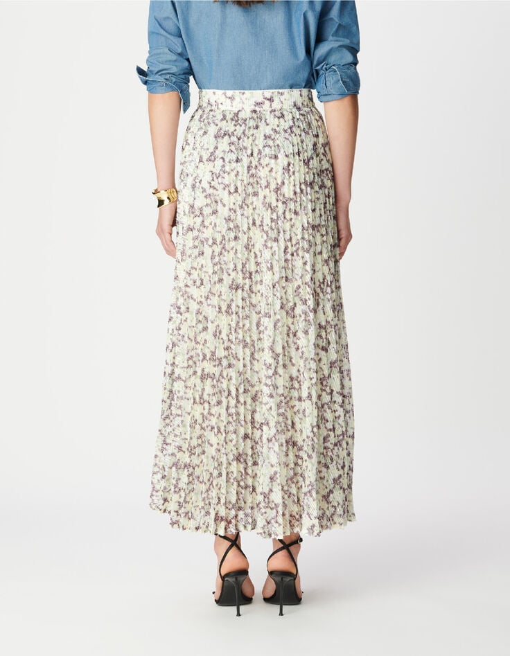 Jupe pliss&eacute;e verte camouflage broderies sequins Femme-5