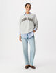 Sweat gris broderies message Femme-1