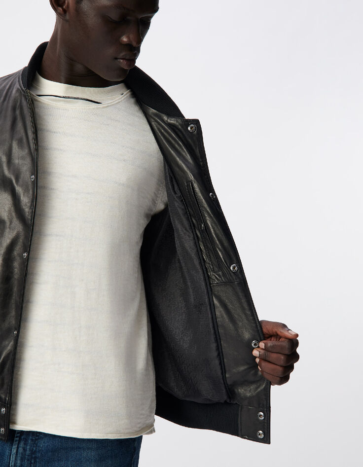 Bomber negro cuero pieza extra&iacute;ble Hombre-4