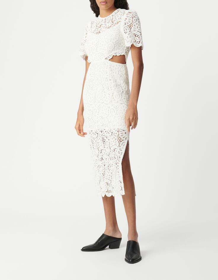 Schickes wei&szlig;es Makramee-Spitzenkleid f&uuml;r Damen-7