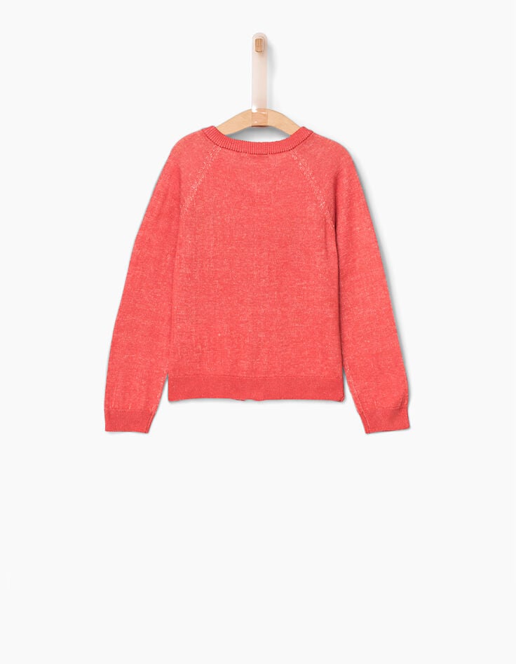 Cardigan orange fonc&eacute; brod&eacute; fille-3