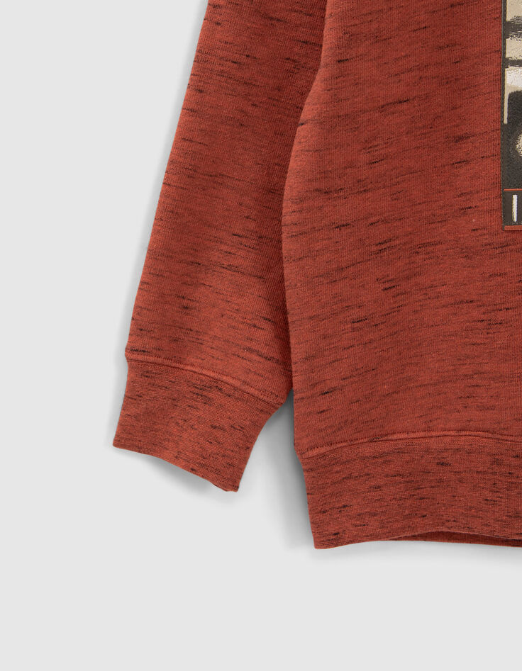 Boys’ dark red marl hoodie with skateboarder image-7