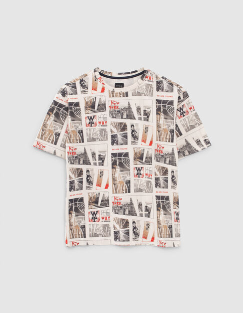 Cremeweißes Jungen-T-Shirt NYC und Basketball - IKKS